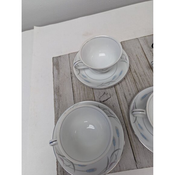 Vintage Valmont Royal Wheat Platinum Trim Set of 4 Saucers Teapcups - Picture 3 of 8